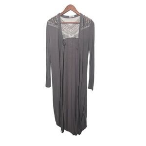 LIRA Creative Society Crtv Scty Women's Medium Brown Embellished Cardigan Duster